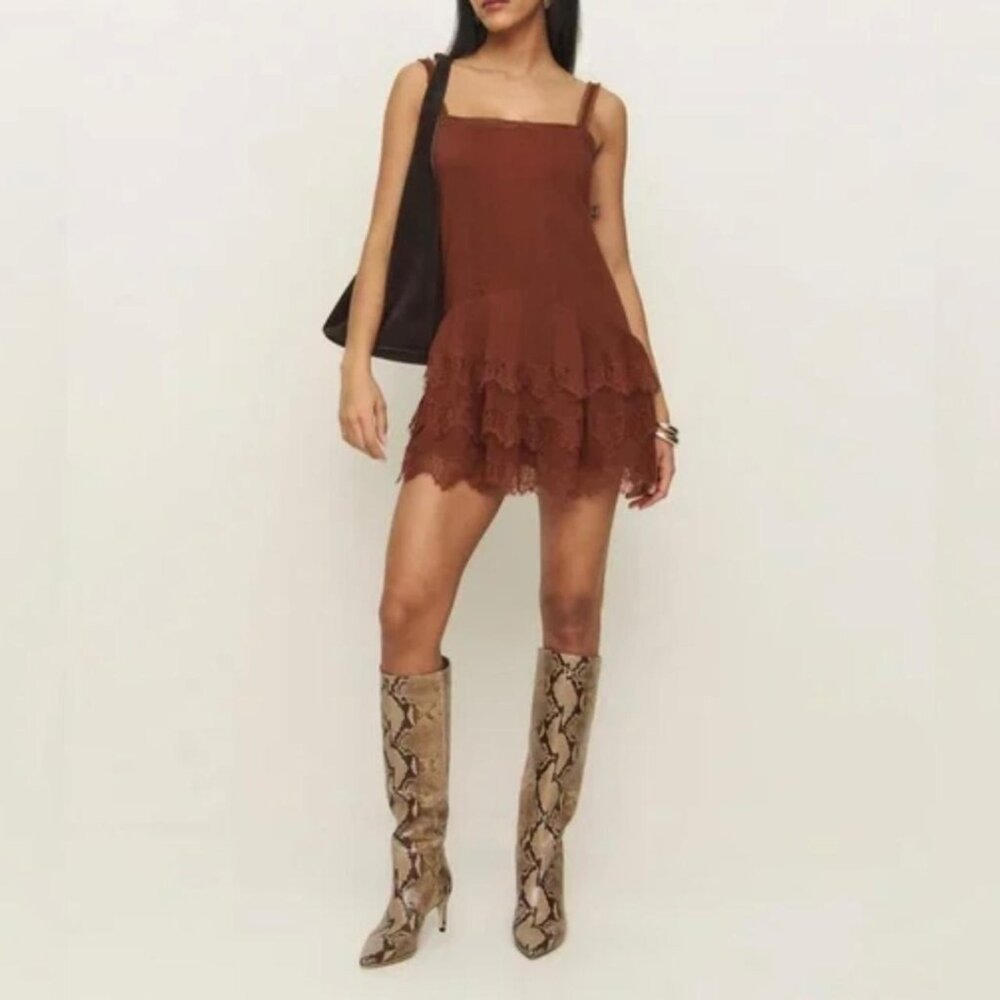 Reformation Cleodora Dress Size 8 Brown Fig Jam Lace Slip On - Picture 10 of 10
